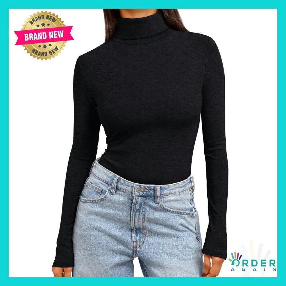 Mock Turtleneck Long Sleeve Thermal Top Slim Fit Stretchy Chic Layering